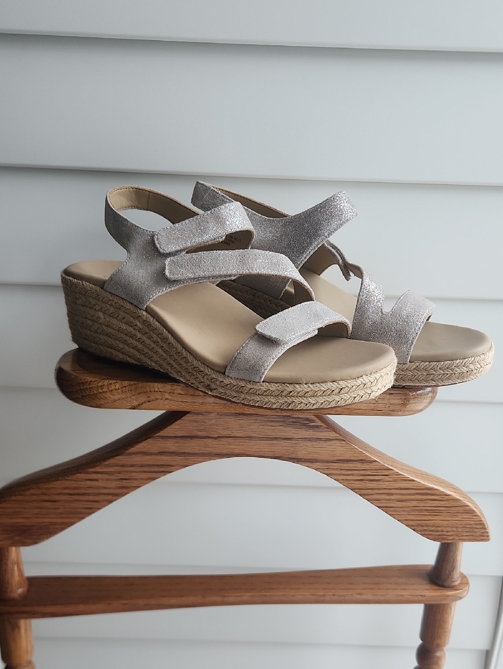 Abeo Riviera Silver Glitter Espadrille Wedge Sandals